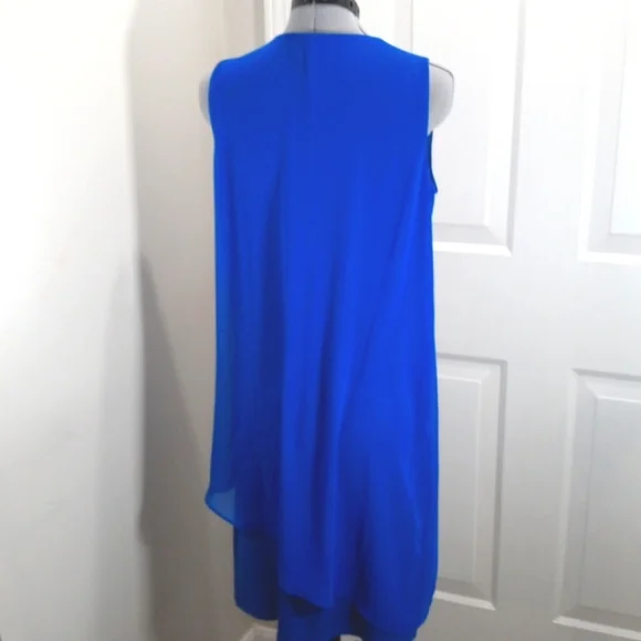 JM Collection Blue Dress W/ chiffon, Sz M, & Neckless - Picture 5 of 8